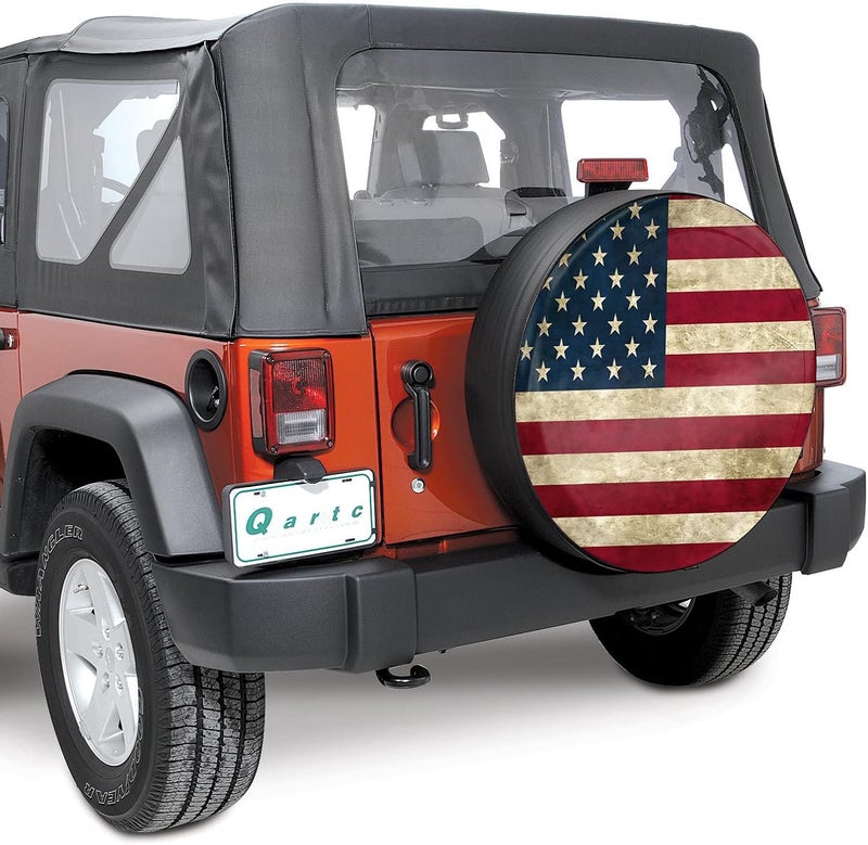 Jusen Retro American Flag Spare Tire Cover Fit for Jeep RV Truck SUV Travel Camper Trailer 14",15",16",17",Waterproof and Dustproof Protection Tires - Image 4